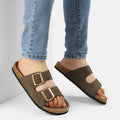 Pennysue Women's Cork Footbed Slide Sandals Dark Brown Adjustable Buckle Slipper Shoes with Arch Support 9M