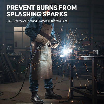 SPIEZ Men's Steel Toe Chelsea Safety Boots, Non-Slip Waterproof Welding 6-inch Work Boots, Lightweight Puncture-Proof Leather Shoes – Black Size 10