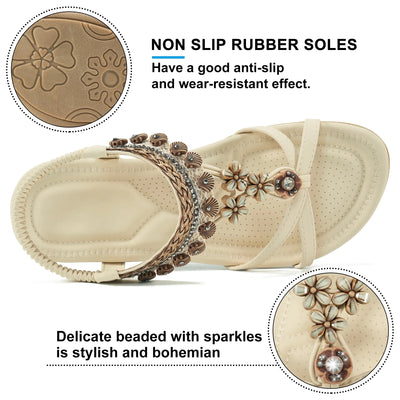 Ecetana Womens Flat Sandals Comfortable Summer Casual Bohemian Beach Sandals Shoes