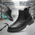 SPIEZ Men's Steel Toe Chelsea Safety Boots, Non-Slip Waterproof Welding 6-inch Work Boots, Lightweight Puncture-Proof Leather Shoes – Black Size 10