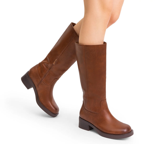 BURUDANI Womens Knee High Boots Comfortable Platform Chunky Block Heel Banana Campus Boots Square Toe