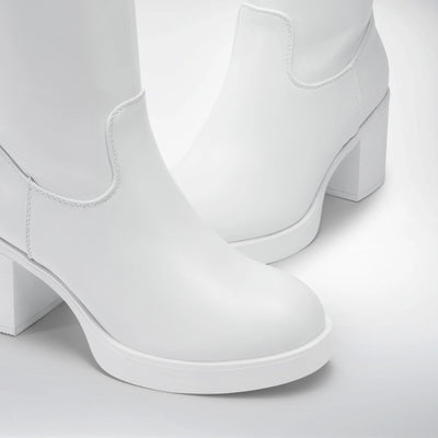 BURUDANI Womens Knee-High Block Heel Boots with Round Toe and Smooth PU Upper