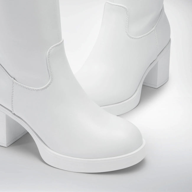 BURUDANI Womens Knee-High Block Heel Boots with Round Toe and Smooth PU Upper