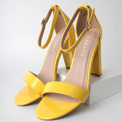 J. Adams Shirley High Silver Comfortable Heels for Women | Open Toe Ankle Strap Sandal Block Heel Dress Platform