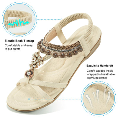 Ecetana Womens Flat Sandals Comfortable Summer Casual Bohemian Beach Sandals Shoes