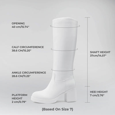 BURUDANI Womens Knee-High Block Heel Boots with Round Toe and Smooth PU Upper