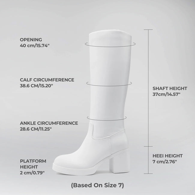 BURUDANI Womens Knee-High Block Heel Boots with Round Toe and Smooth PU Upper